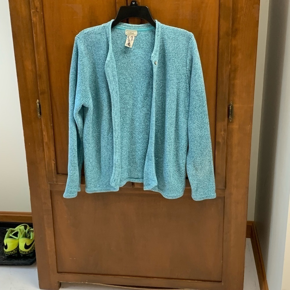 LL BEAN knit cardigan sweater large 21 in pit hard to see discoloration see pic8